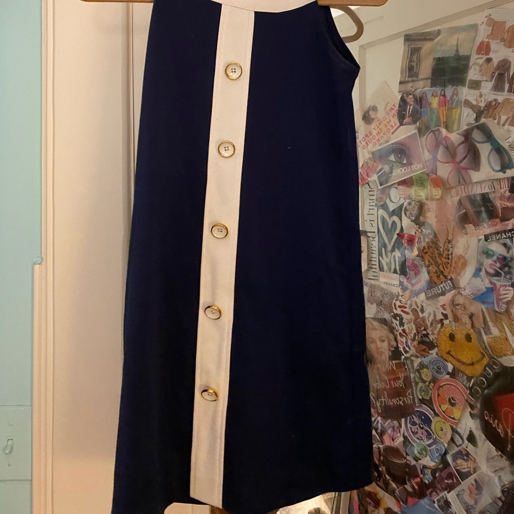 ABS kids blue and white dress with gold buttons